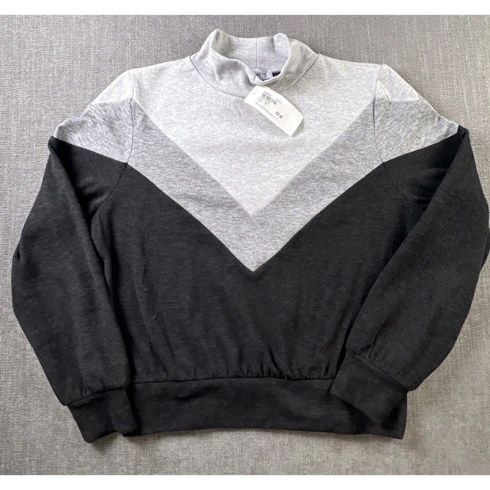 Evereve Marion Colorblock Sweatshirt Women's S Grey Black Chevron Mock Neck NEW